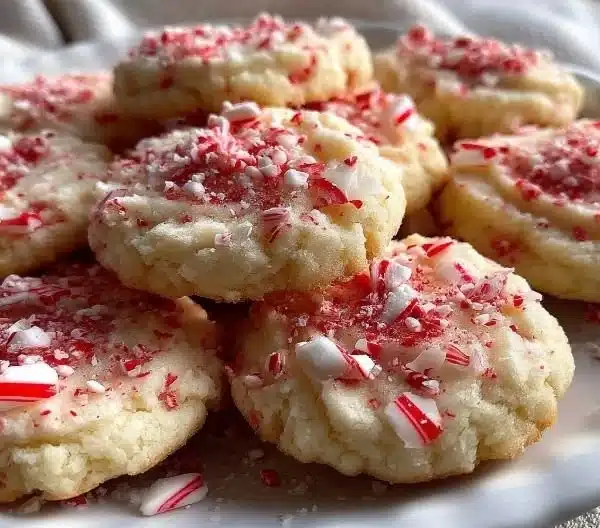 Candy Cane Whipped Shortbread Cookies on a festive plate