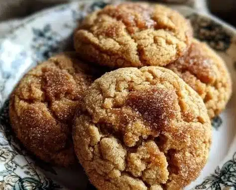 Chewy maple cinnamon cookies fresh out of the oven, topped with cinnamon sugar.