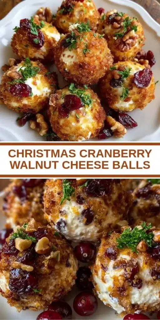 Christmas Cranberry Walnut Cheese Balls placed on a festive serving platter