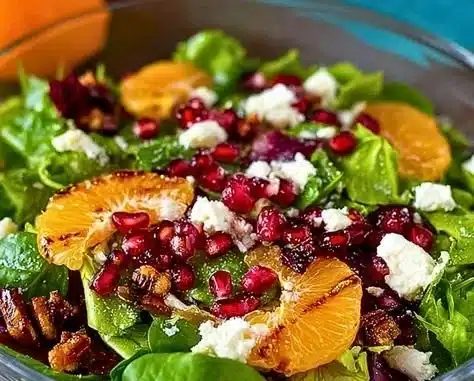 Colorful Christmas Salad with festive ingredients for holiday celebrations.