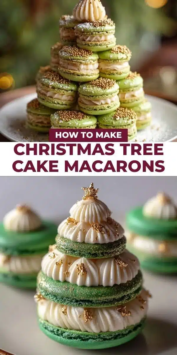 Beautifully decorated Christmas Tree Cake Macarons for festive celebrations