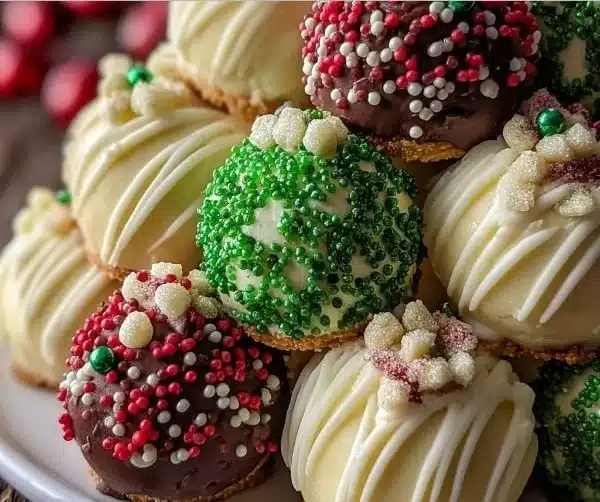 Delicious Christmas Tree Cake Truffles decorated for the holiday season.