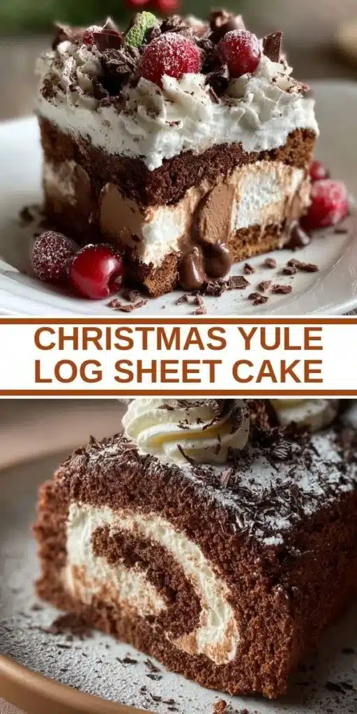 Christmas Yule Log Sheet Cake decorated for the holiday season
