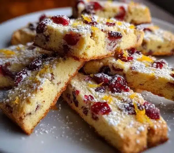 Cozy cranberry orange shortbread cookies on a plate