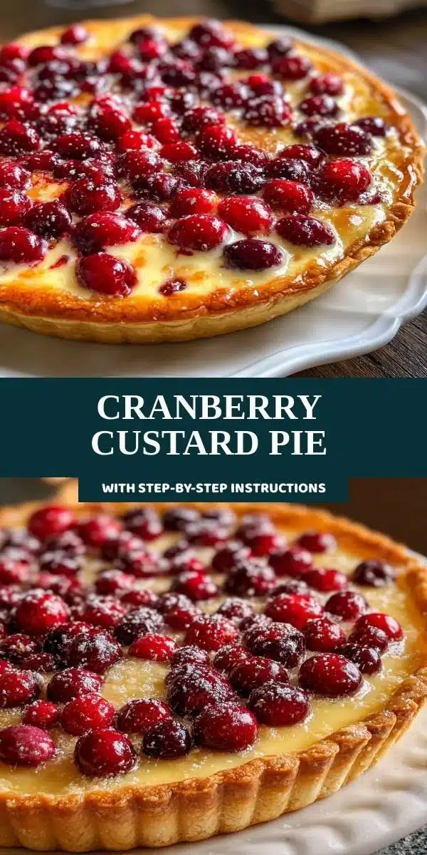Homemade Cranberry Custard Pie with vibrant red cranberries and creamy custard filling.