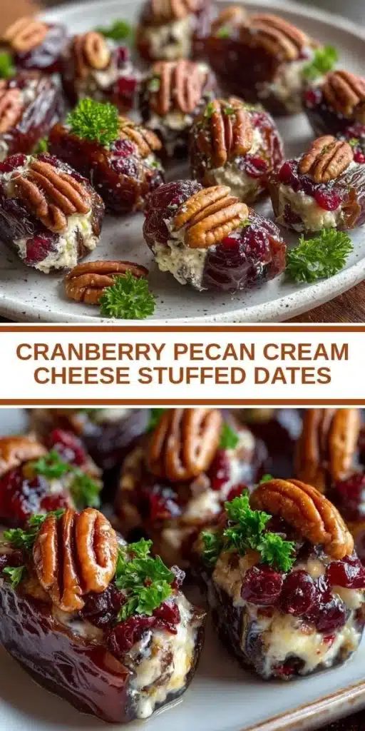 Cranberry pecan cream cheese stuffed dates on a serving plate