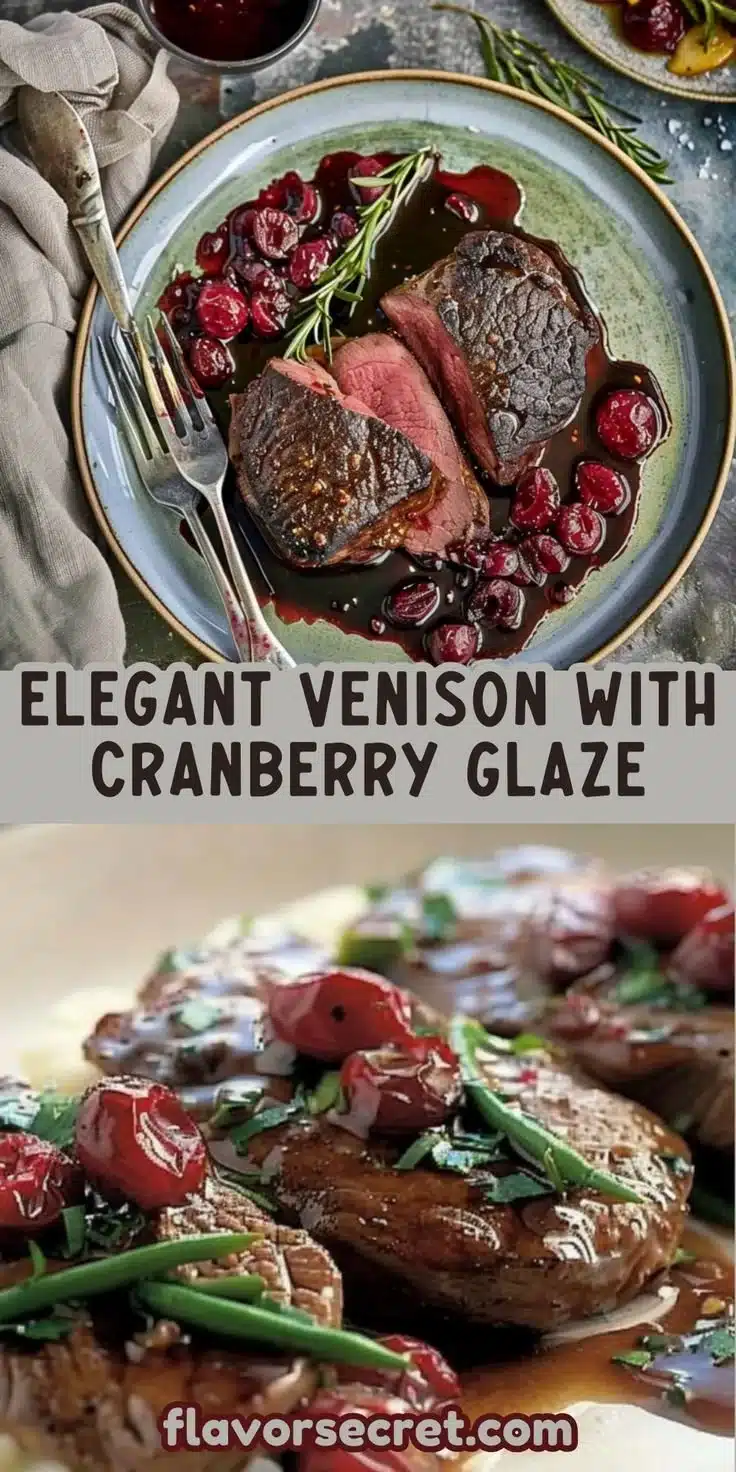 Cranberry and Port Glazed Venison served with side dishes