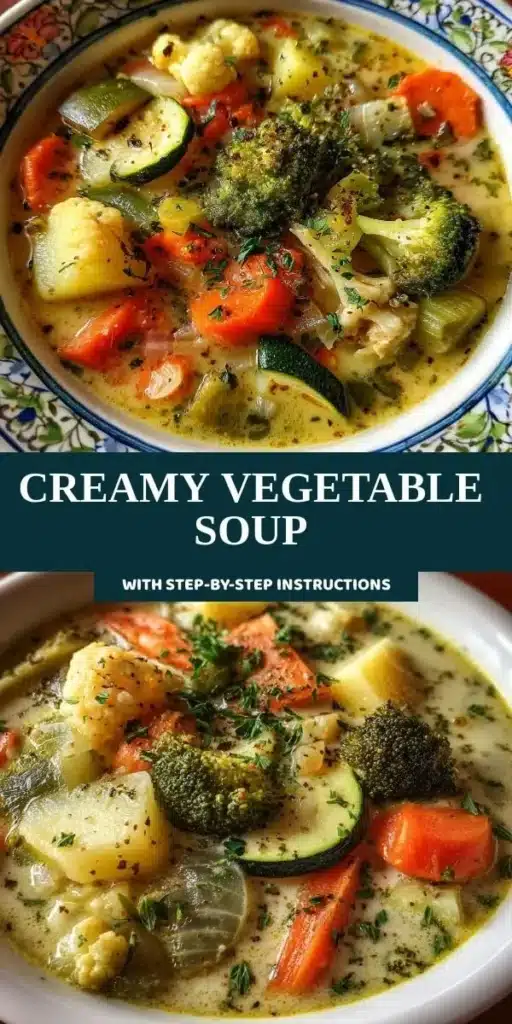 Delicious creamy vegetable soup served in a bowl with fresh herbs on top