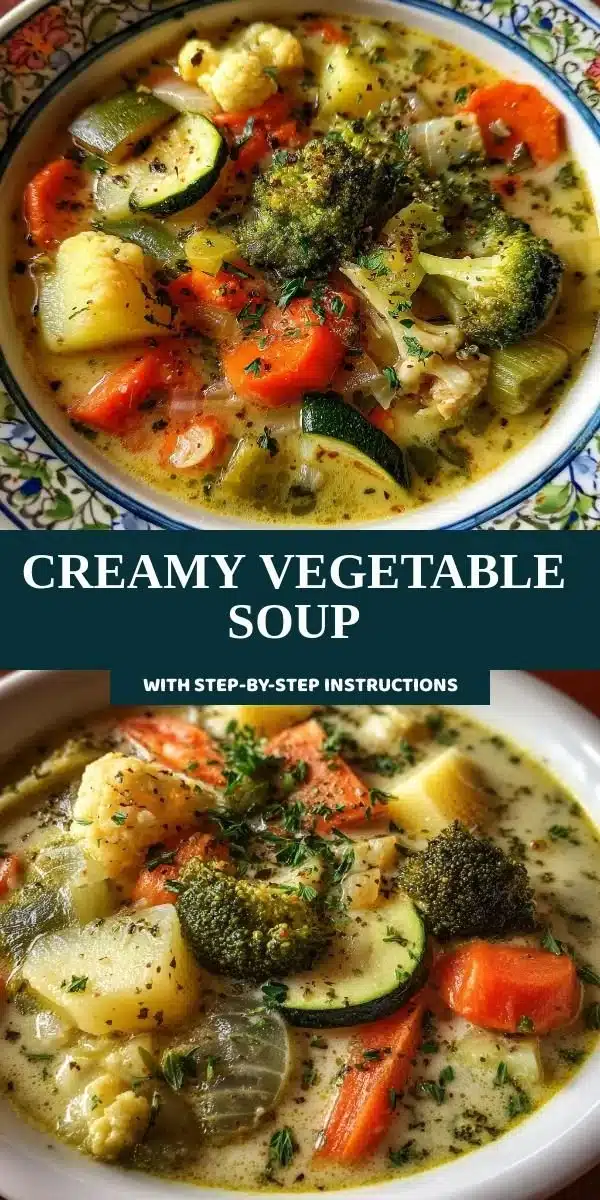 Delicious creamy vegetable soup served in a bowl with fresh herbs on top