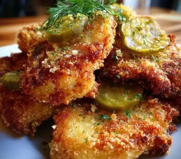 Crispy Dill Pickle Chicken with Parmesan crust served on a plate