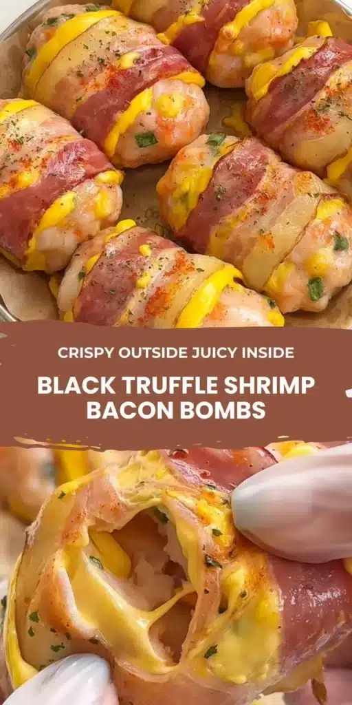 Crispy black truffle shrimp and bacon bombs served on a platter