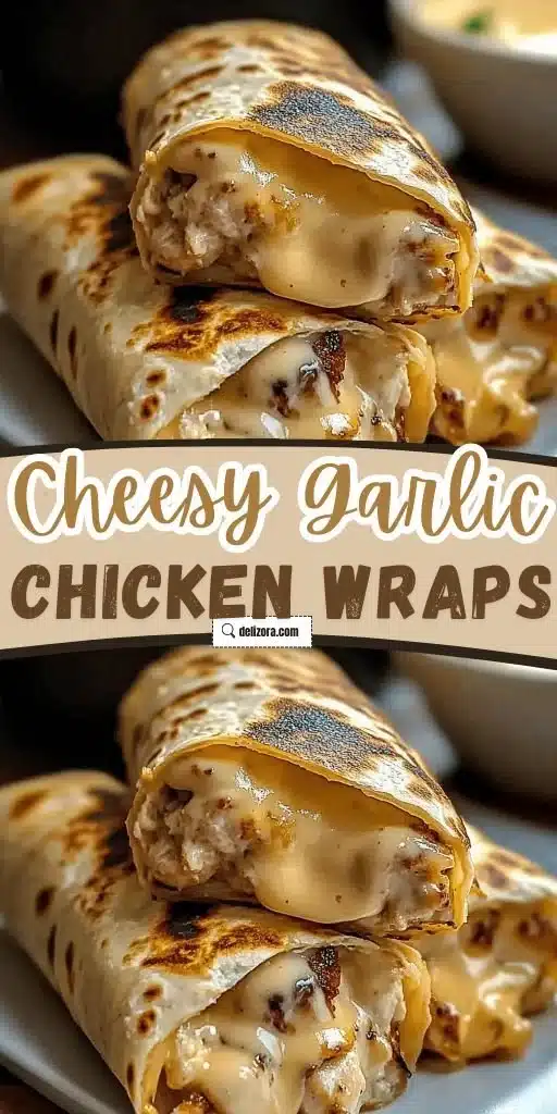 Cheesy garlic chicken wraps served on a plate, perfect for quick comfort food.