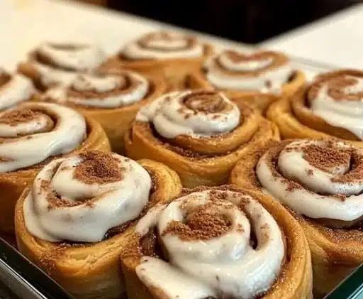 Freshly baked gingerbread cinnamon rolls on a cozy kitchen table