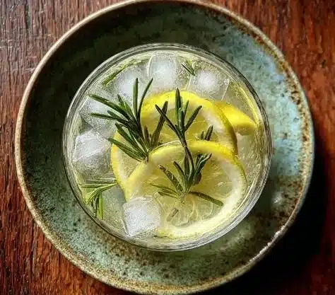 Elderflower Winter Gin cocktail with fresh herbs and citrus garnish