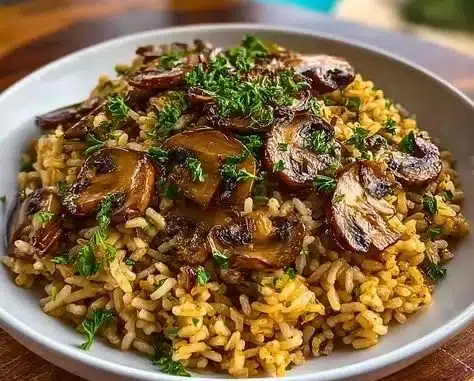 Delicious one-pot mushroom rice dish cooked with fresh ingredients