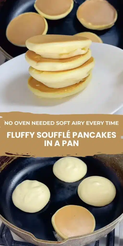 Fluffy soufflé pancakes cooked in a pan without using an oven.