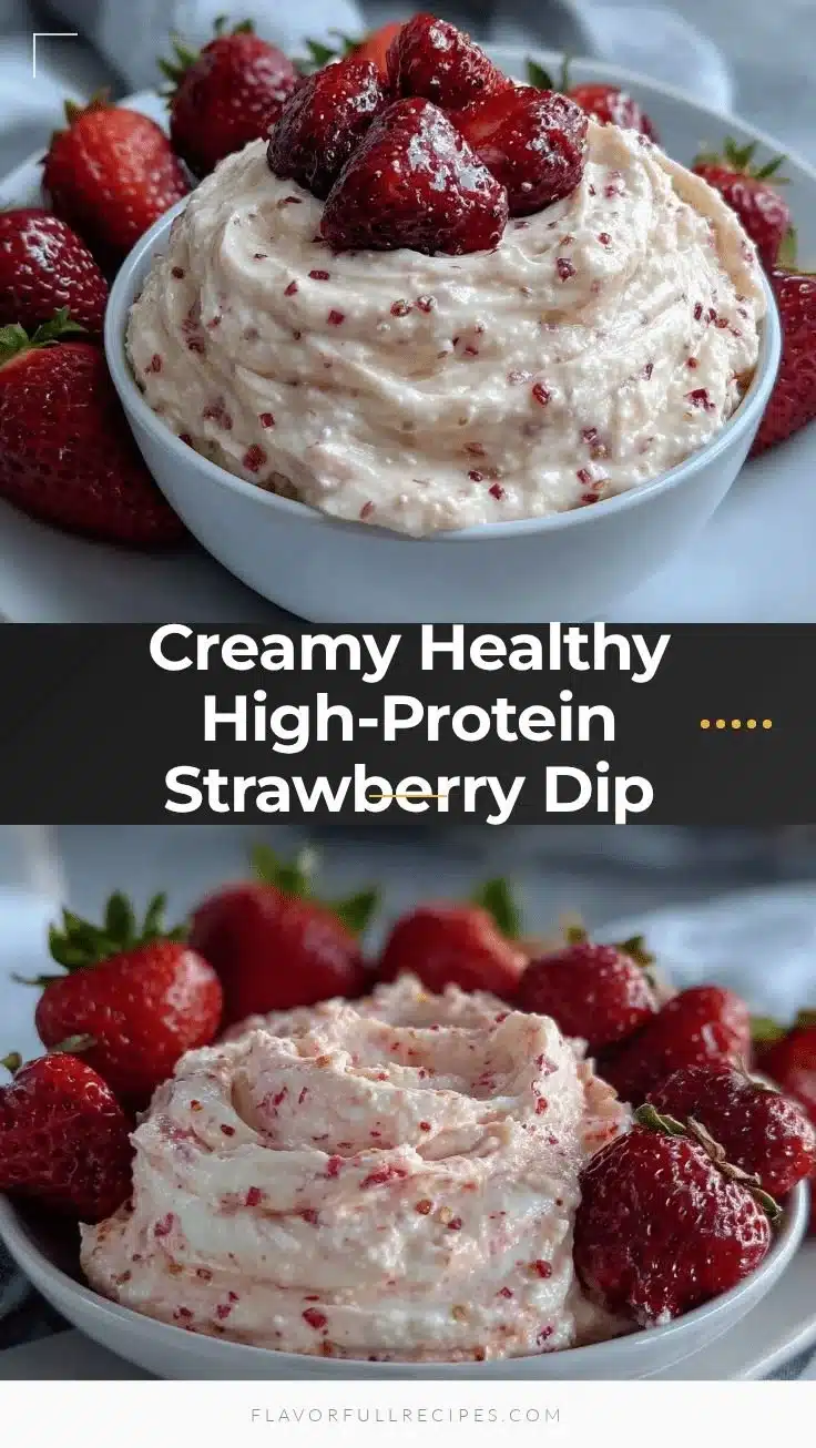 Healthy high-protein strawberry dip with fresh strawberries