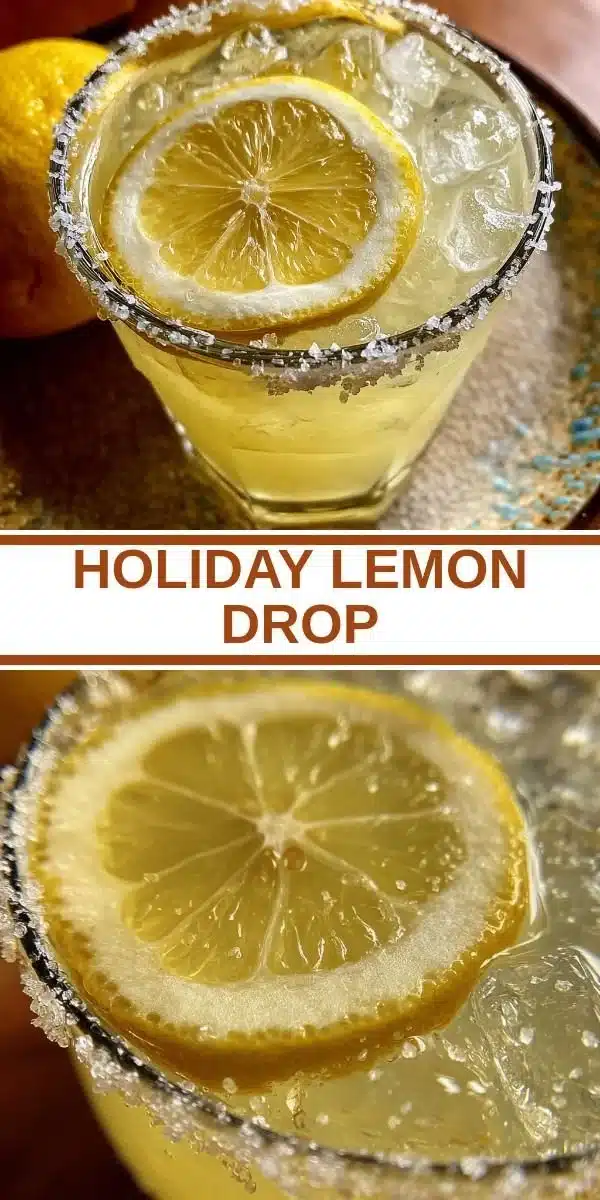 Holiday Lemon Drop cocktail garnished with a lemon twist