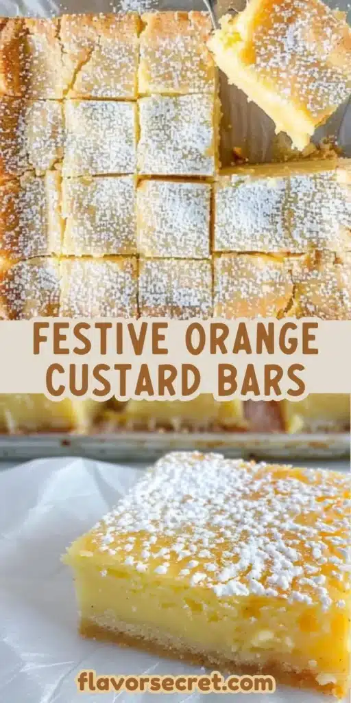 Delicious holiday orange spice custard bars topped with cream and spices
