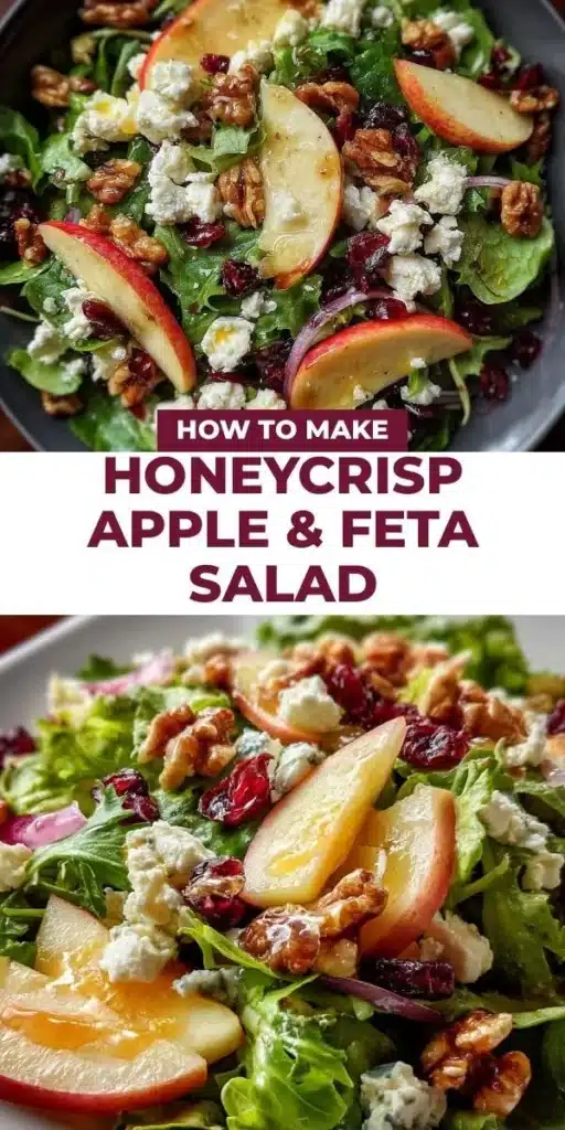 Honeycrisp Apple & Feta Salad with greens and nuts on a plate