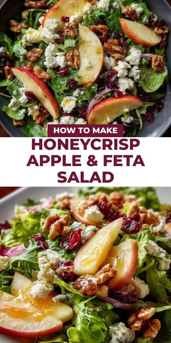 Honeycrisp Apple & Feta Salad with greens and nuts on a plate