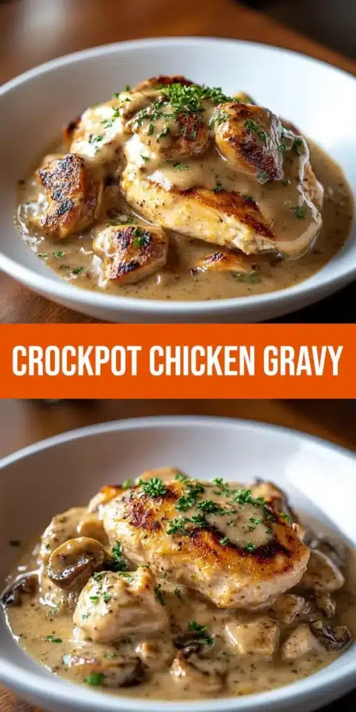 Delicious crockpot chicken with gravy served for a comforting meal
