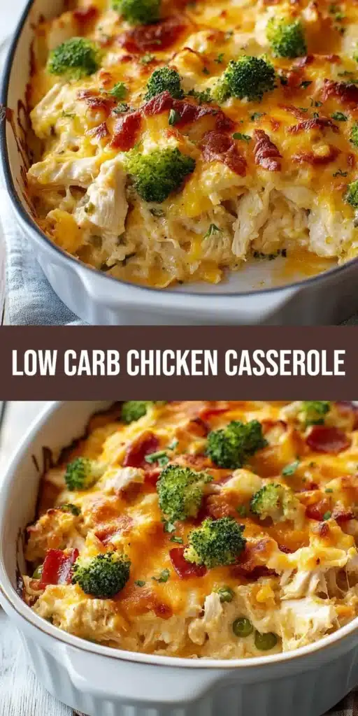 Low carb chicken casserole in a baking dish, perfect for family dinners