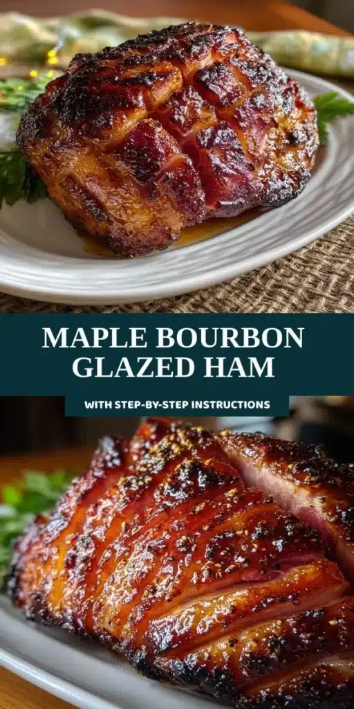 Maple Bourbon Glazed Ham ready to serve on a festive table