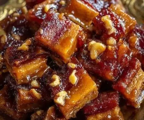 Delicious Maple Caramel Bacon Crack Bites on a rustic wooden table