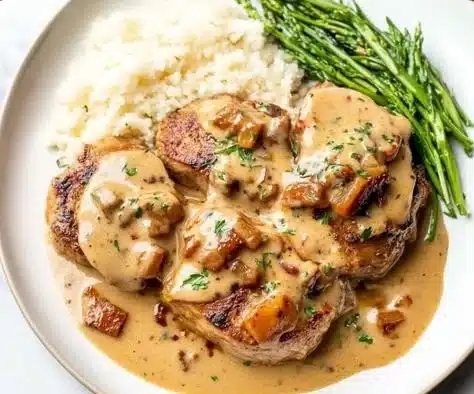 Delicious Marry Me Pork Tenderloin dish served with herbs and sides