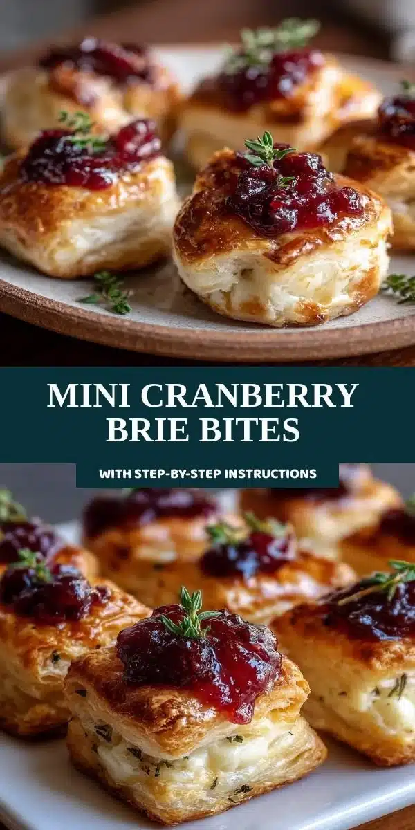 Mini Cranberry Brie Bites topped with cranberry sauce and fresh herbs