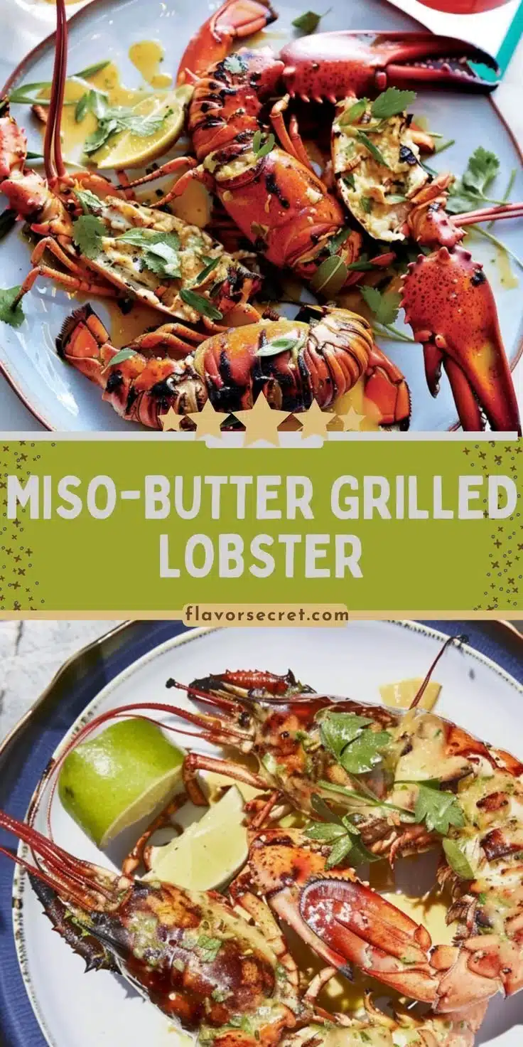 Miso-butter grilled rock lobster served on a plate with garnishes