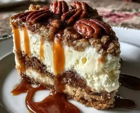 Delicious Pecan Pie Cheesecake Trifle layered with creamy cheesecake and pecans