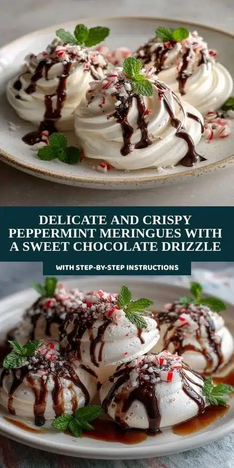 Plate of crunchy peppermint meringues with festive red and white colors.