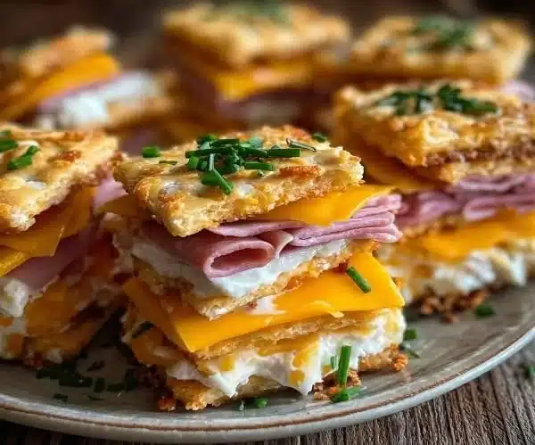 A platter of Ritz Cracker Sandwiches ready for a party