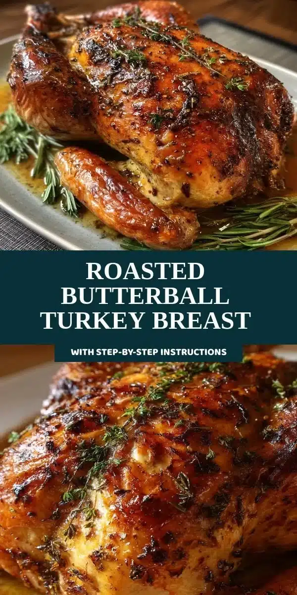 Roasted Butterball turkey breast on a serving platter garnished with herbs