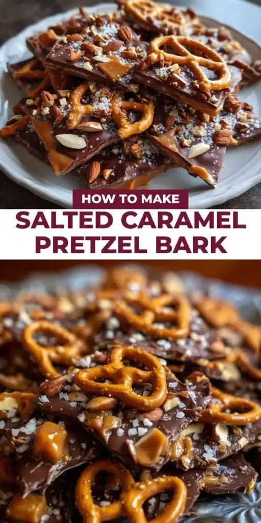 Delicious salted caramel pretzel bark with a crunchy texture and sweet flavor