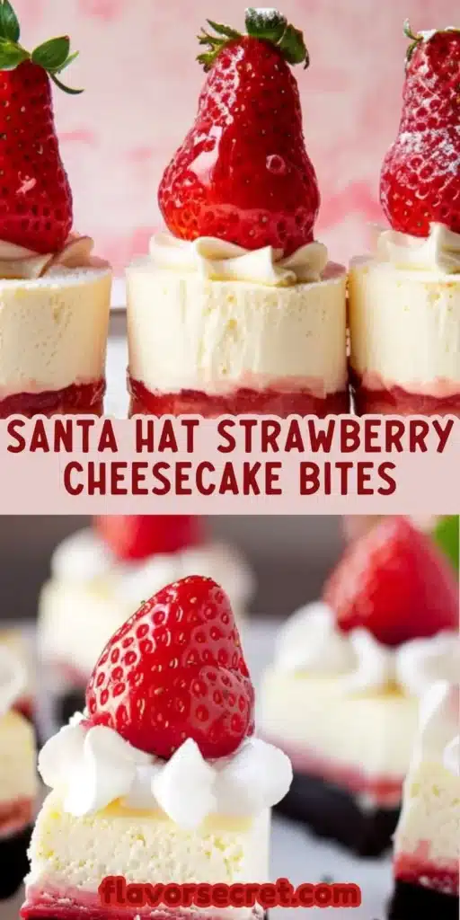 Santa Hat Strawberry Cheesecake Bites decorated festive for the holidays