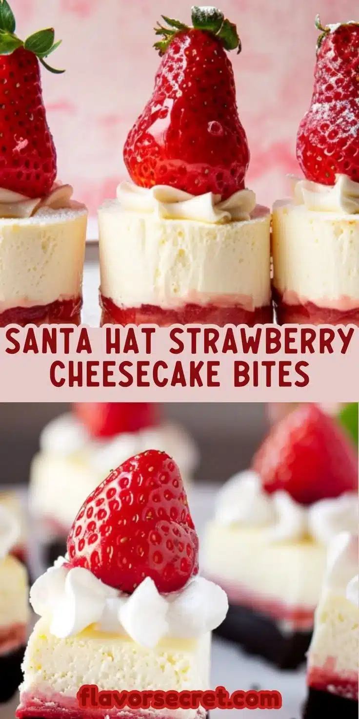 Santa Hat Strawberry Cheesecake Bites decorated festive for the holidays