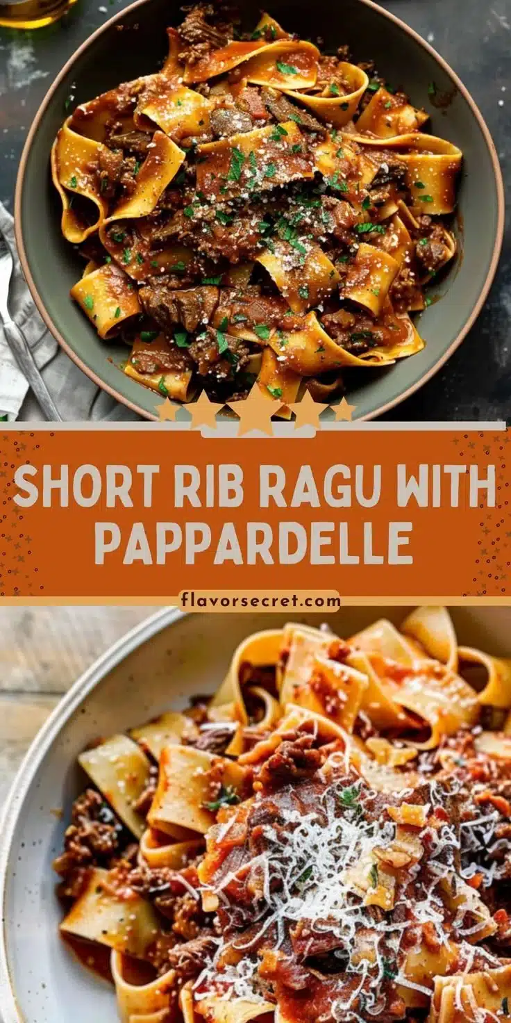 Delicious short rib ragu served over pappardelle pasta.