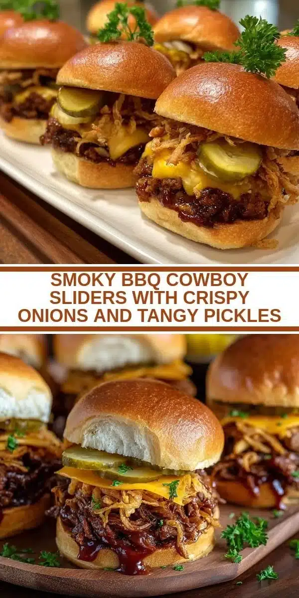 Smoky BBQ cowboy sliders with crispy onions and tangy pickles