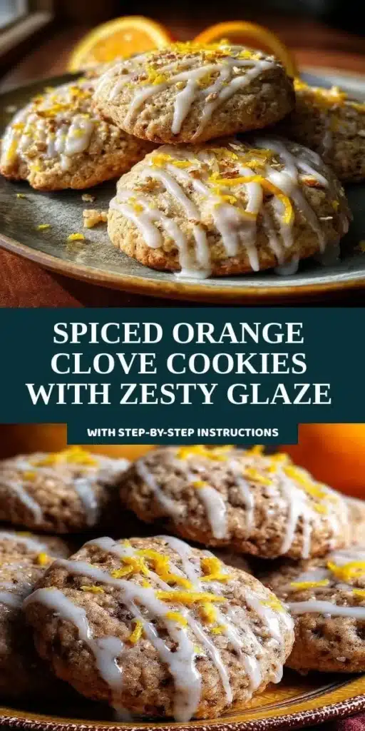 Spiced orange clove cookies drizzled with zesty glaze on a decorative plate.