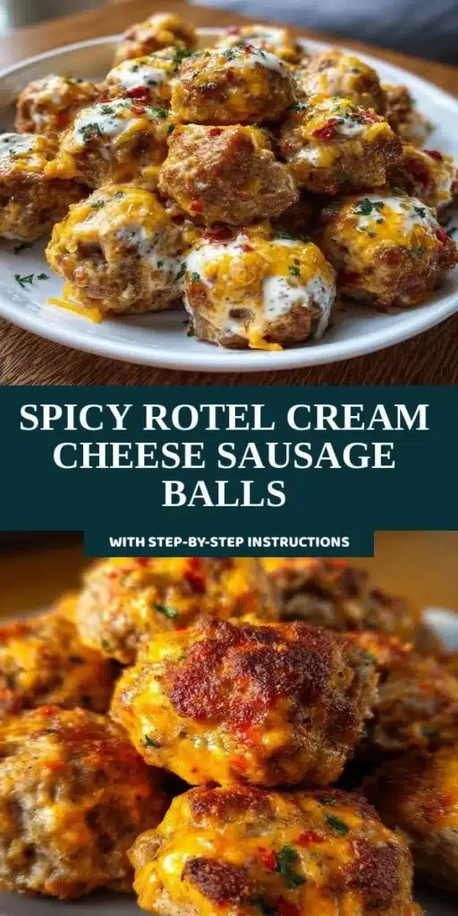 Spicy Rotel Cream Cheese Sausage Balls ready to serve as a tasty appetizer.