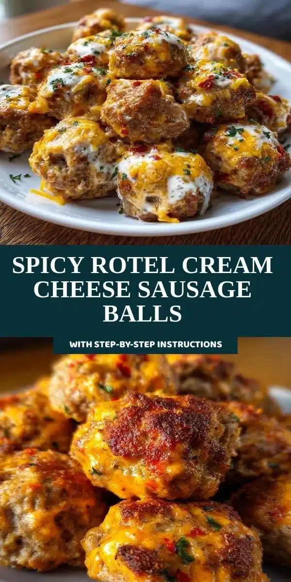Spicy Rotel Cream Cheese Sausage Balls ready to serve as a tasty appetizer.