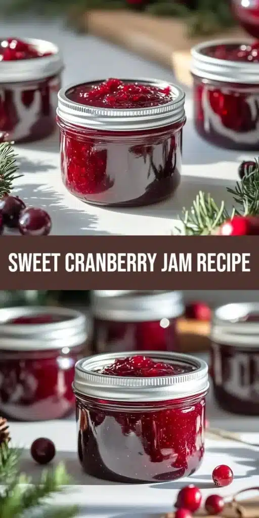 Jar of Sweet Christmas Cranberry Jam on a festive table