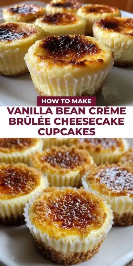 Vanilla Bean Crème Brûlée Cheesecake Cupcakes with caramelized sugar topping