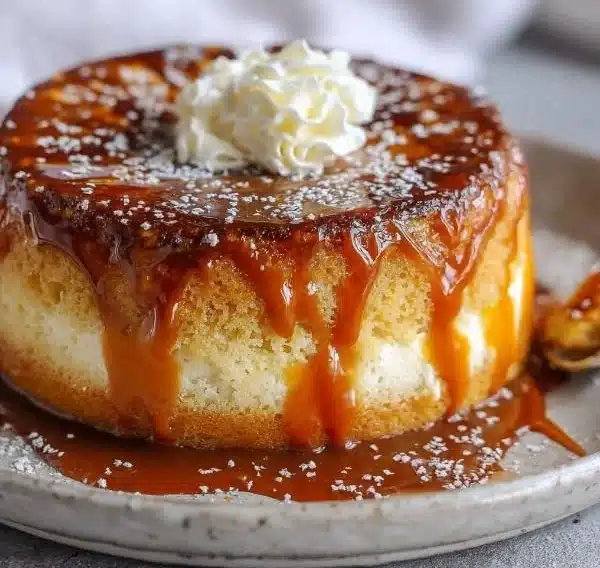 Vanilla cream filled caramel dessert with rich flavors and creamy texture