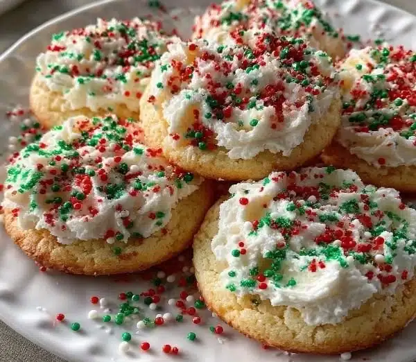 Christmas sugar cookie shots in festive glasses with colorful sprinkles