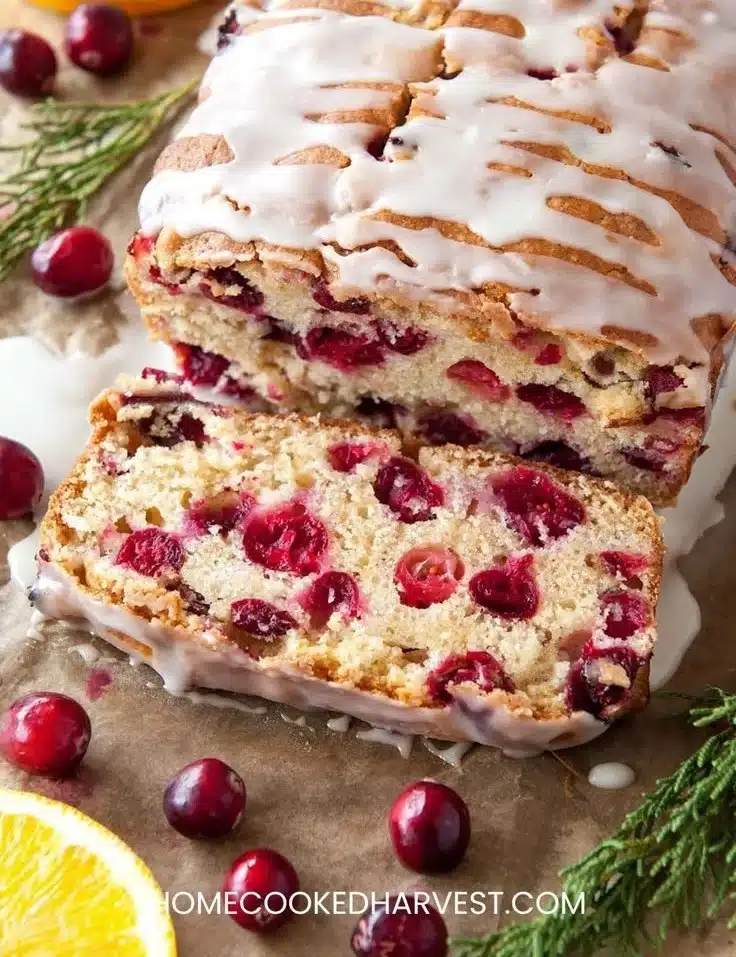 Homemade Cranberry Orange Bread with cranberries and orange zest