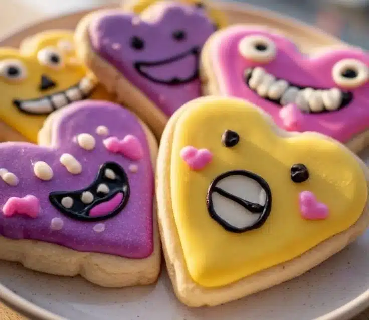 Funny Valentine's cookies in various shapes and designs.
